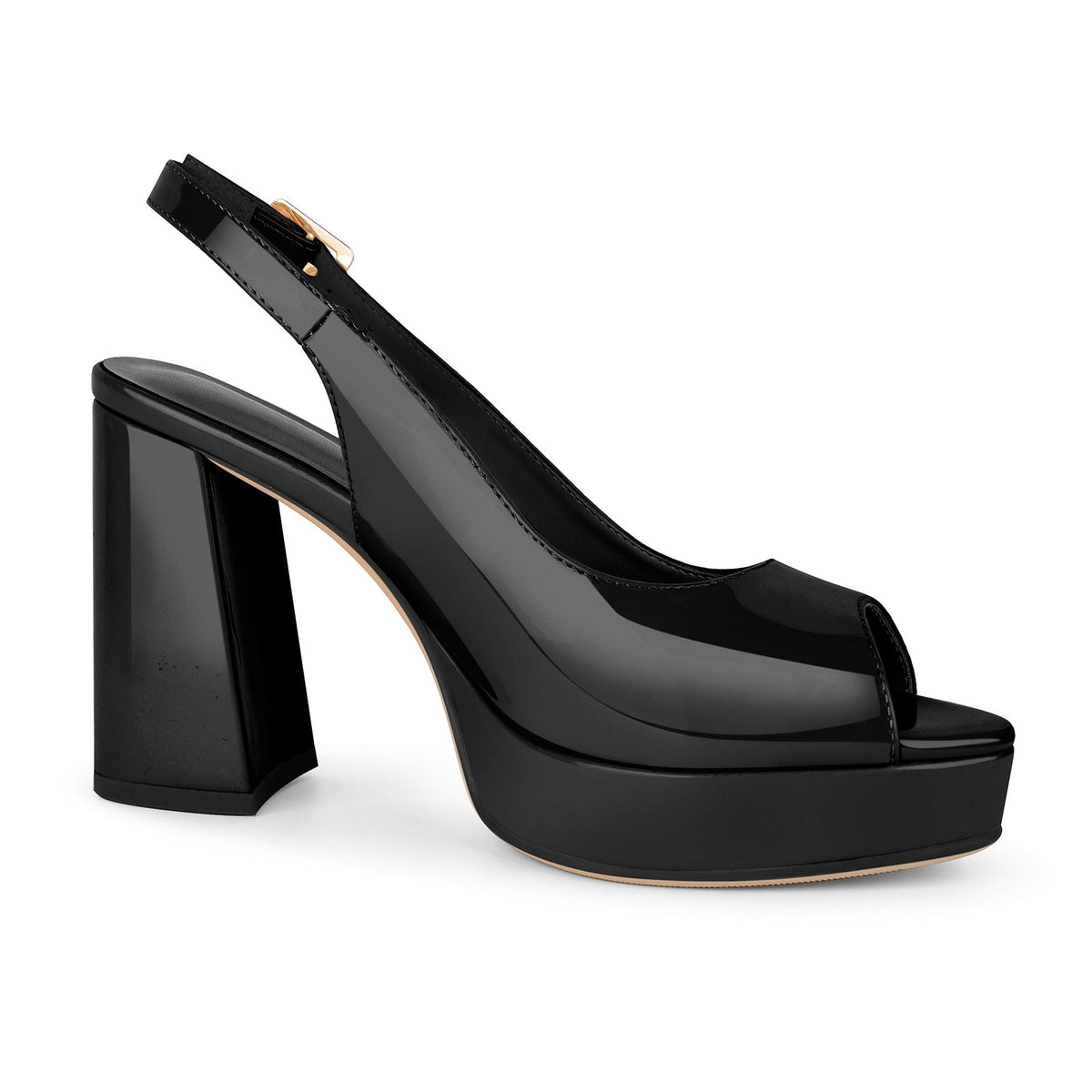 Peep Toe Platform Slingback Patent Pumps - Onlymaker Exclusive