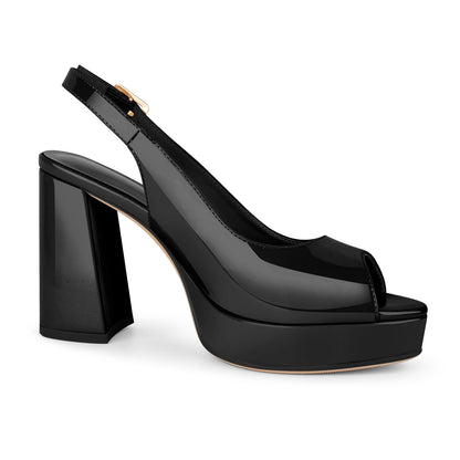 Peep Toe Platform Slingback Patent Pumps - Onlymaker Exclusive
