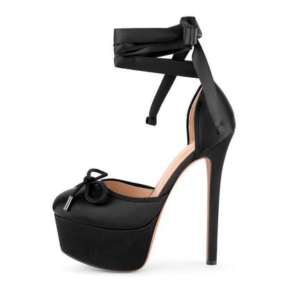 Bow Platform Ankle Lace-up Pumps - Onlymaker Great Value