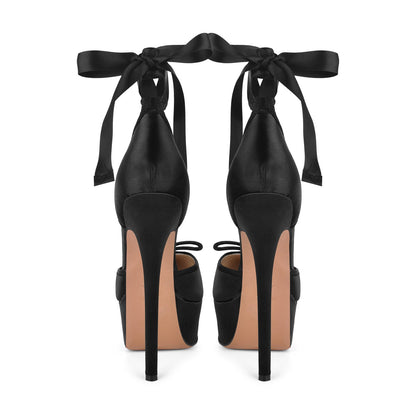Bow Platform Ankle Lace-up Pumps - Onlymaker Great Value