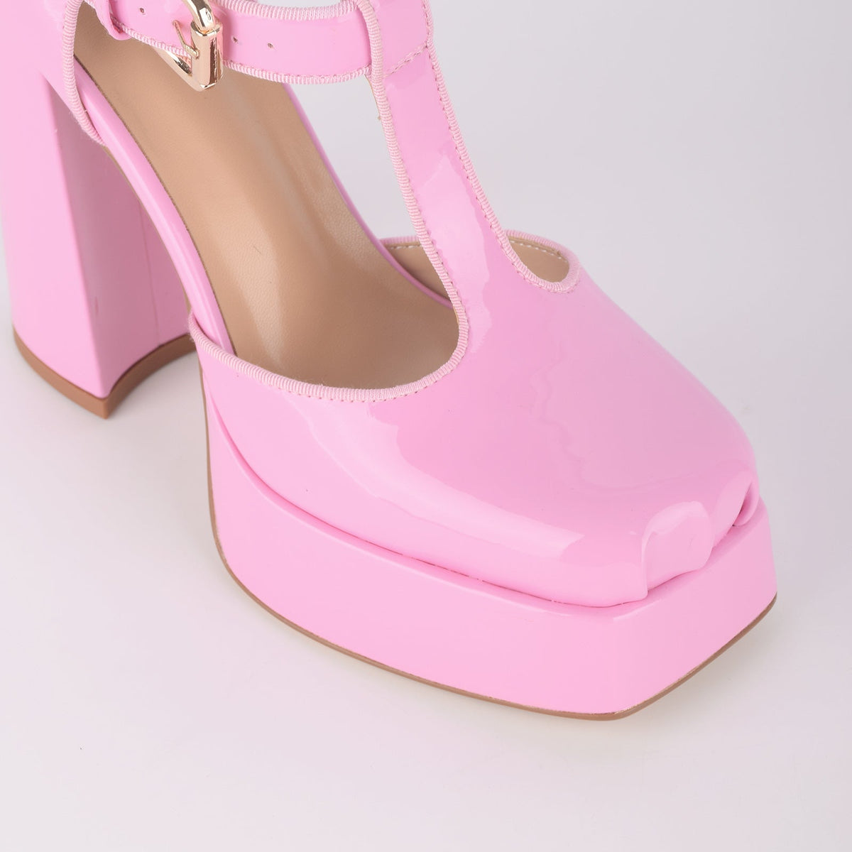 Square Toe Platform Buckle T-Strap Pumps - Onlymaker Deals