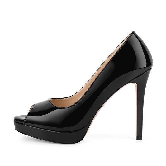 Peep Toe Platform Patent Leather High Heels - Onlymaker Special Offer