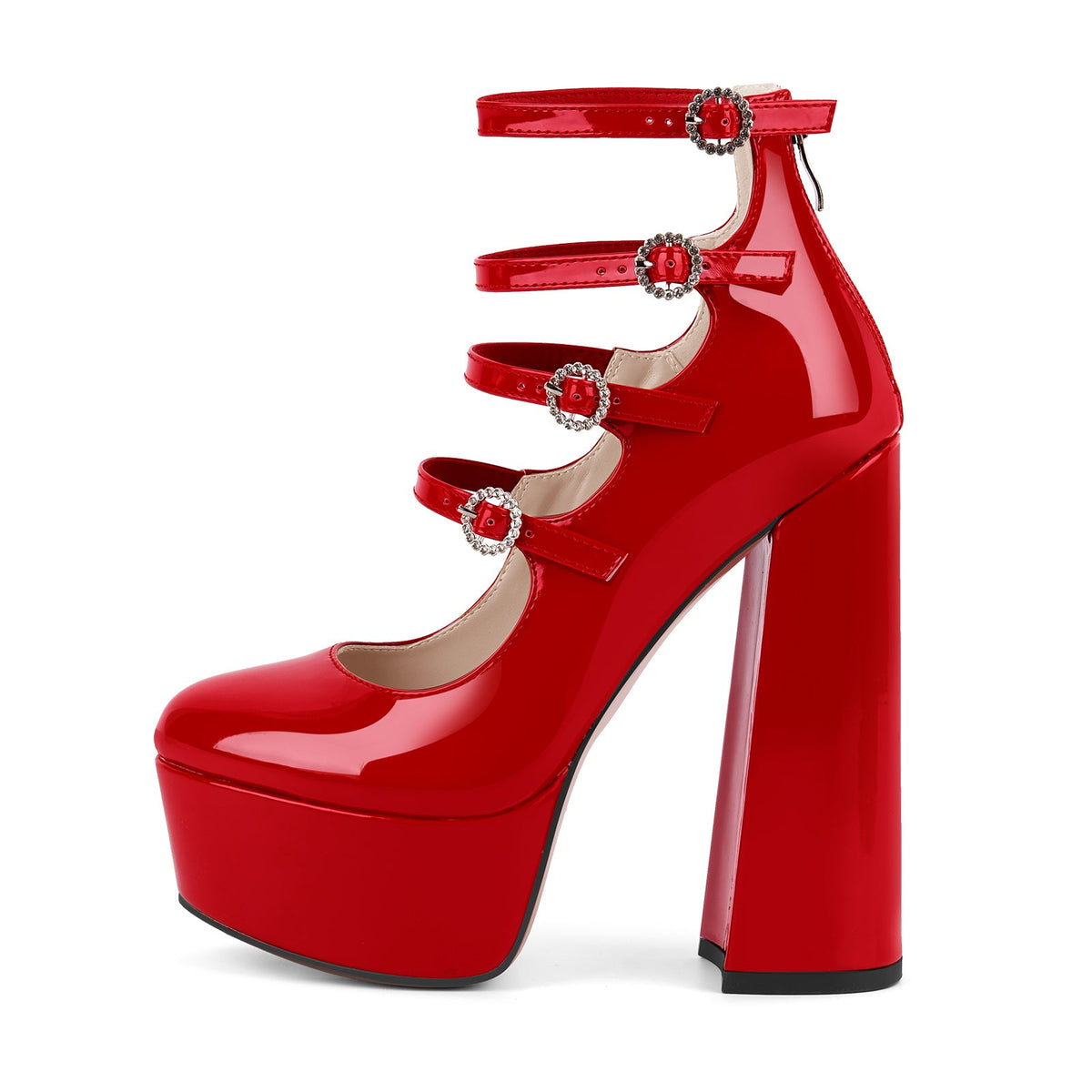 Platform Rhinestone Multi Buckle Strap Pumps - Onlymaker Premium