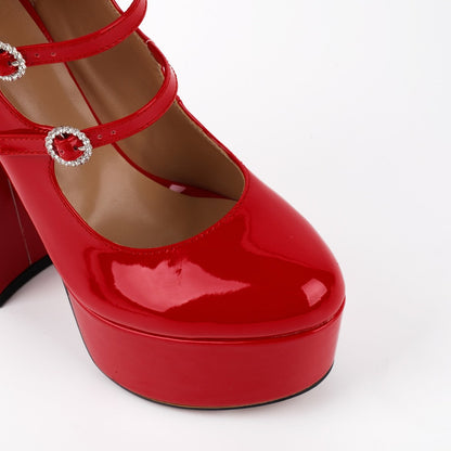 Platform Rhinestone Multi Buckle Strap Pumps - Onlymaker Premium