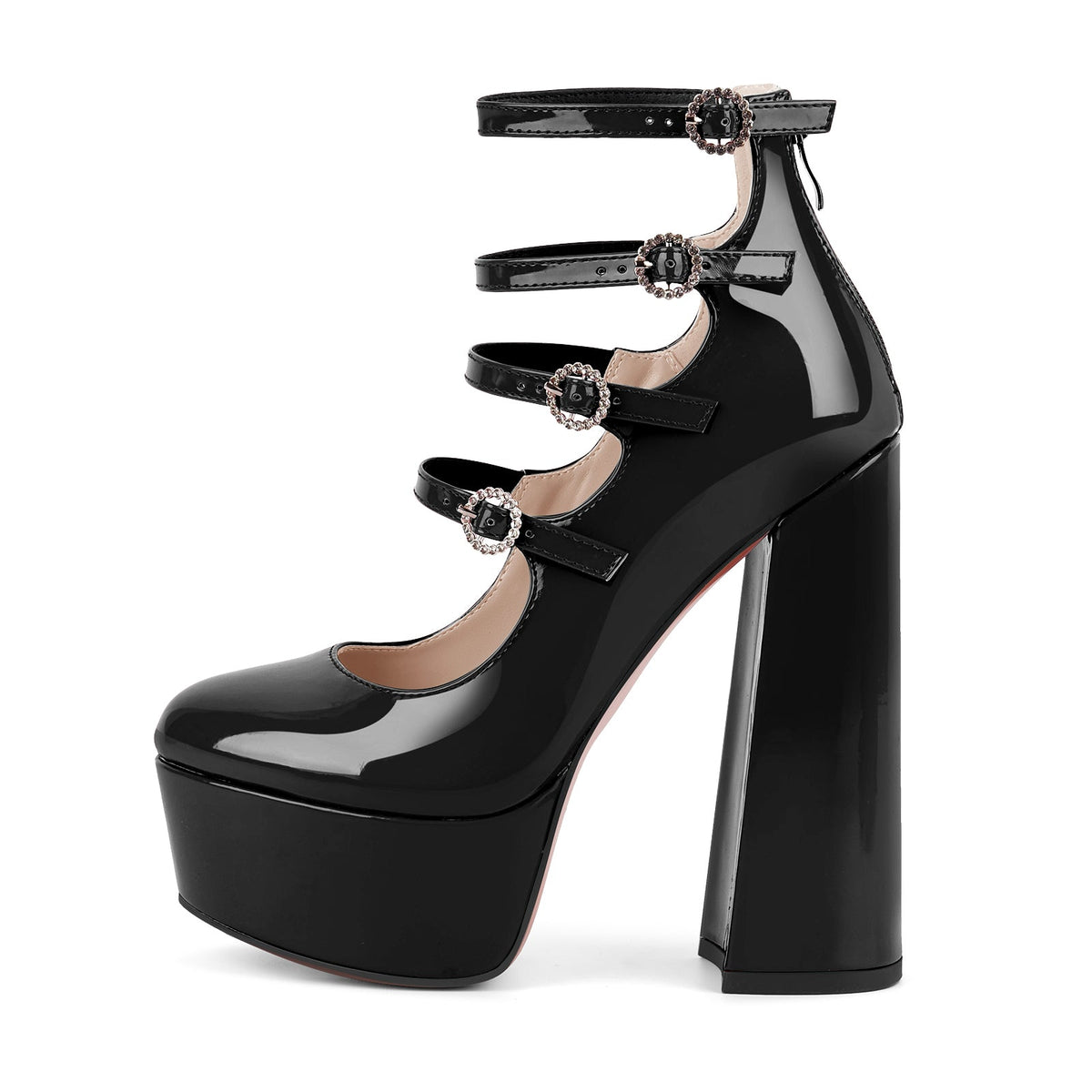 Platform Rhinestone Multi Buckle Strap Pumps - Onlymaker Premium