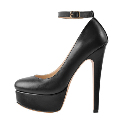 Round Toe Platform Ankle Strap High Heels - Onlymaker Featured