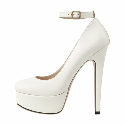 Round Toe Platform Ankle Strap High Heels - Onlymaker Featured