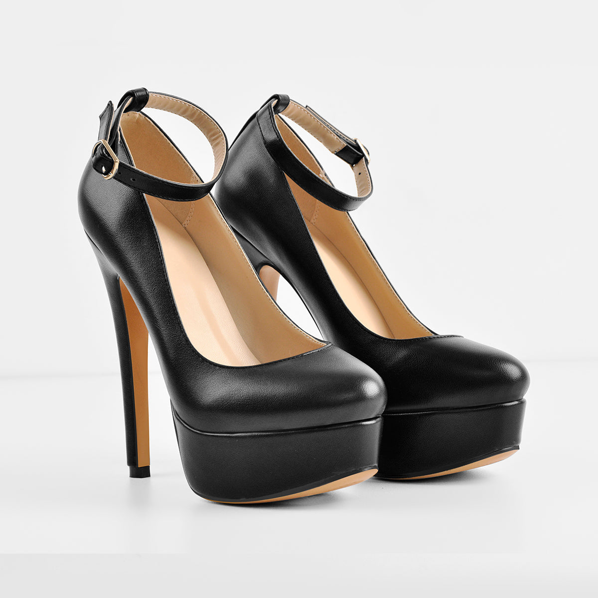 Round Toe Platform Ankle Strap High Heels - Onlymaker Featured