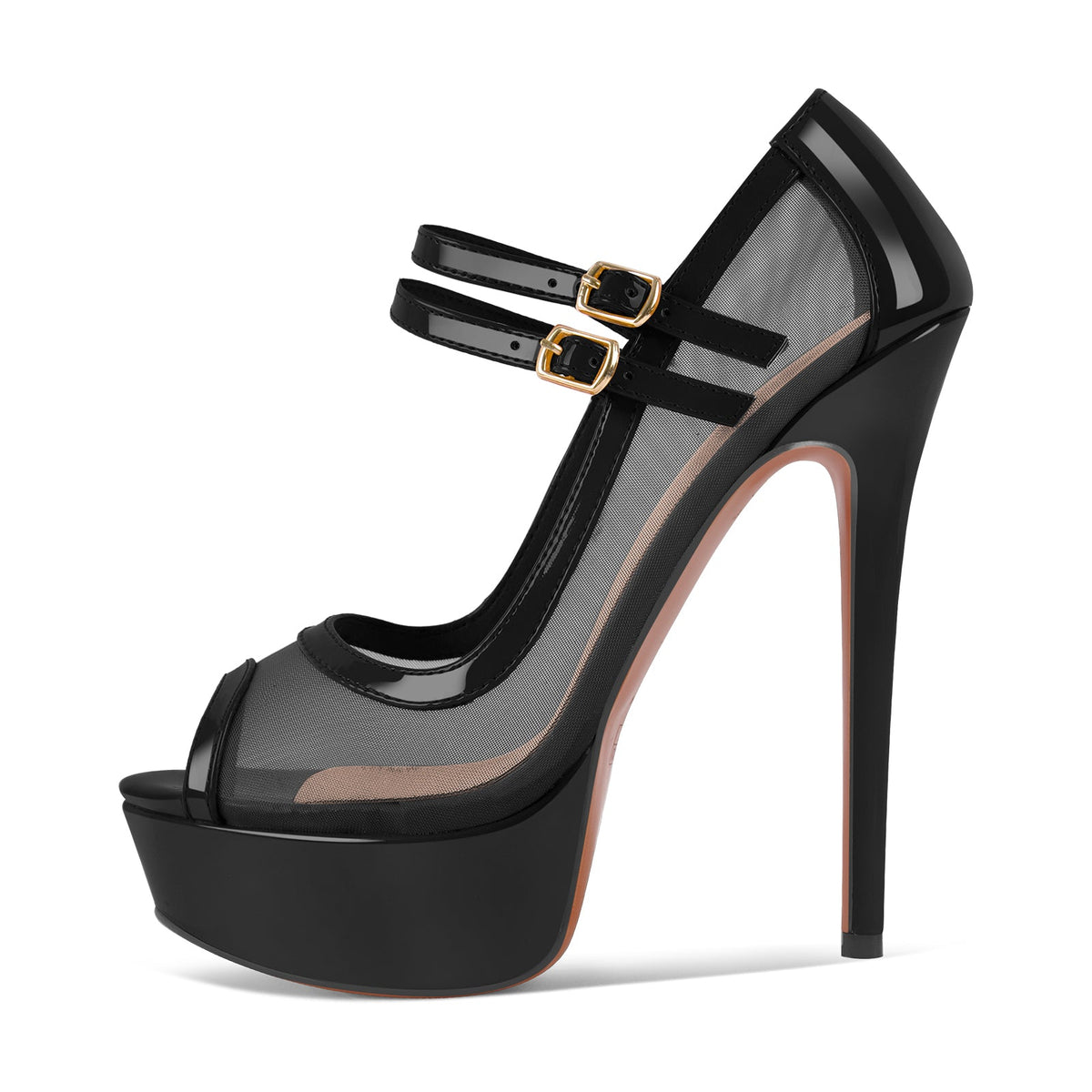Mesh Peep Toe Platform Mary Jane High Heels - Onlymaker Classic