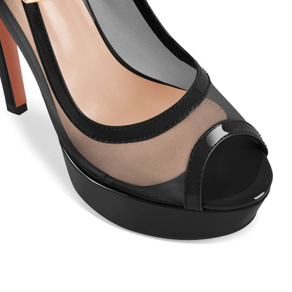 Mesh Peep Toe Platform Mary Jane High Heels - Onlymaker Classic