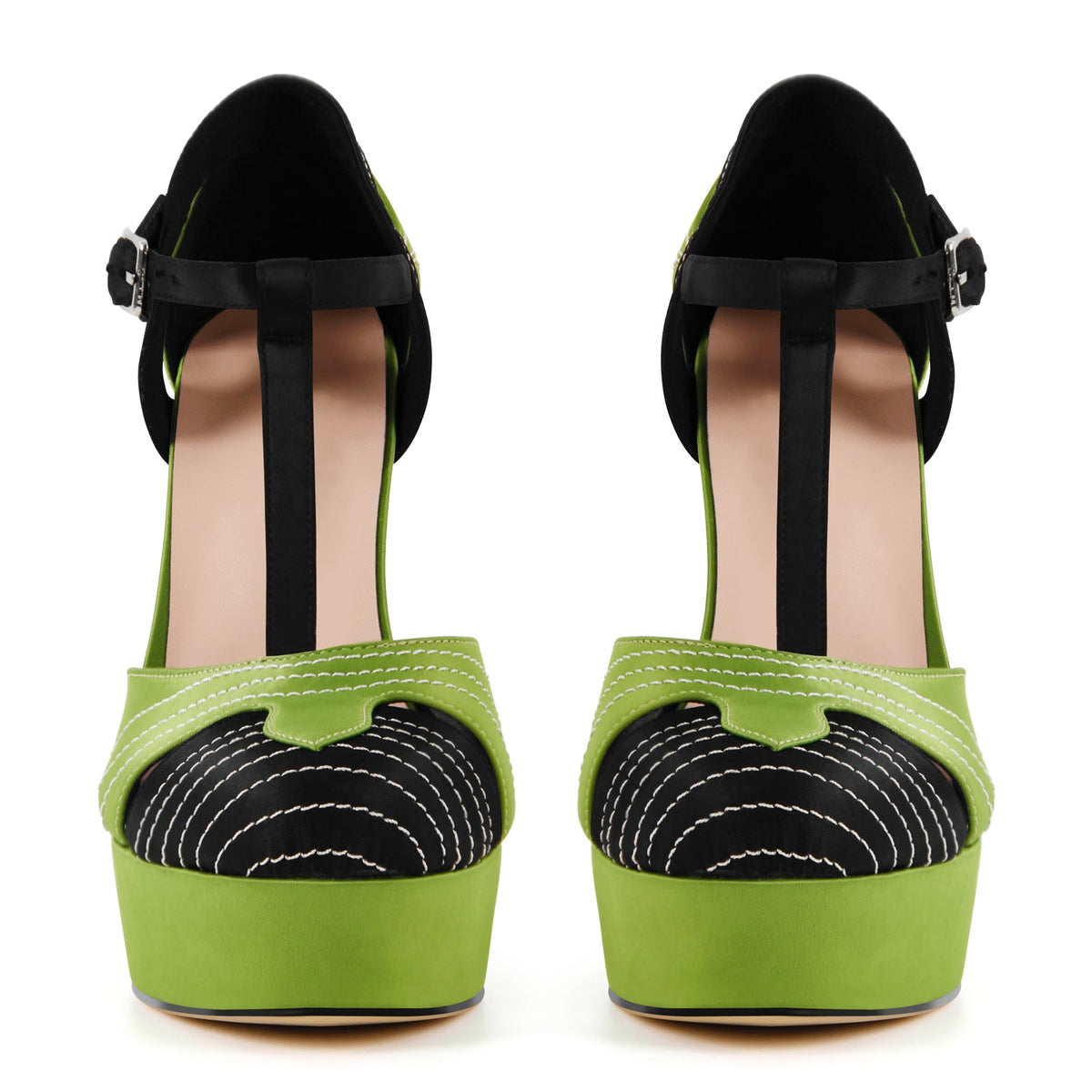Round Toe Platform T-Strap High Heels - Onlymaker Quality