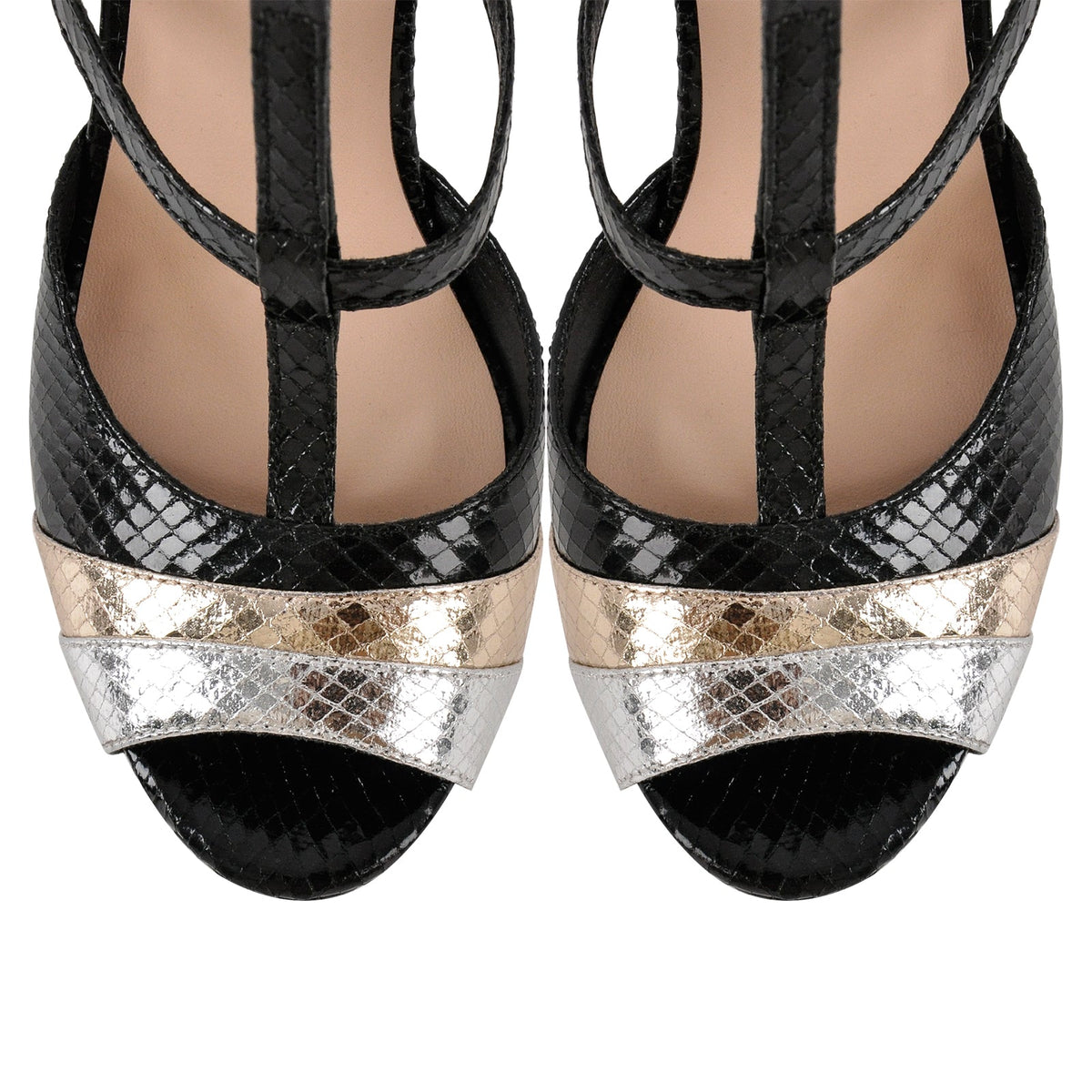 Peep Toe Platform T-Strap Snake Pattern Pumps - Onlymaker New