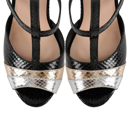Peep Toe Platform T-Strap Snake Pattern Pumps - Onlymaker New