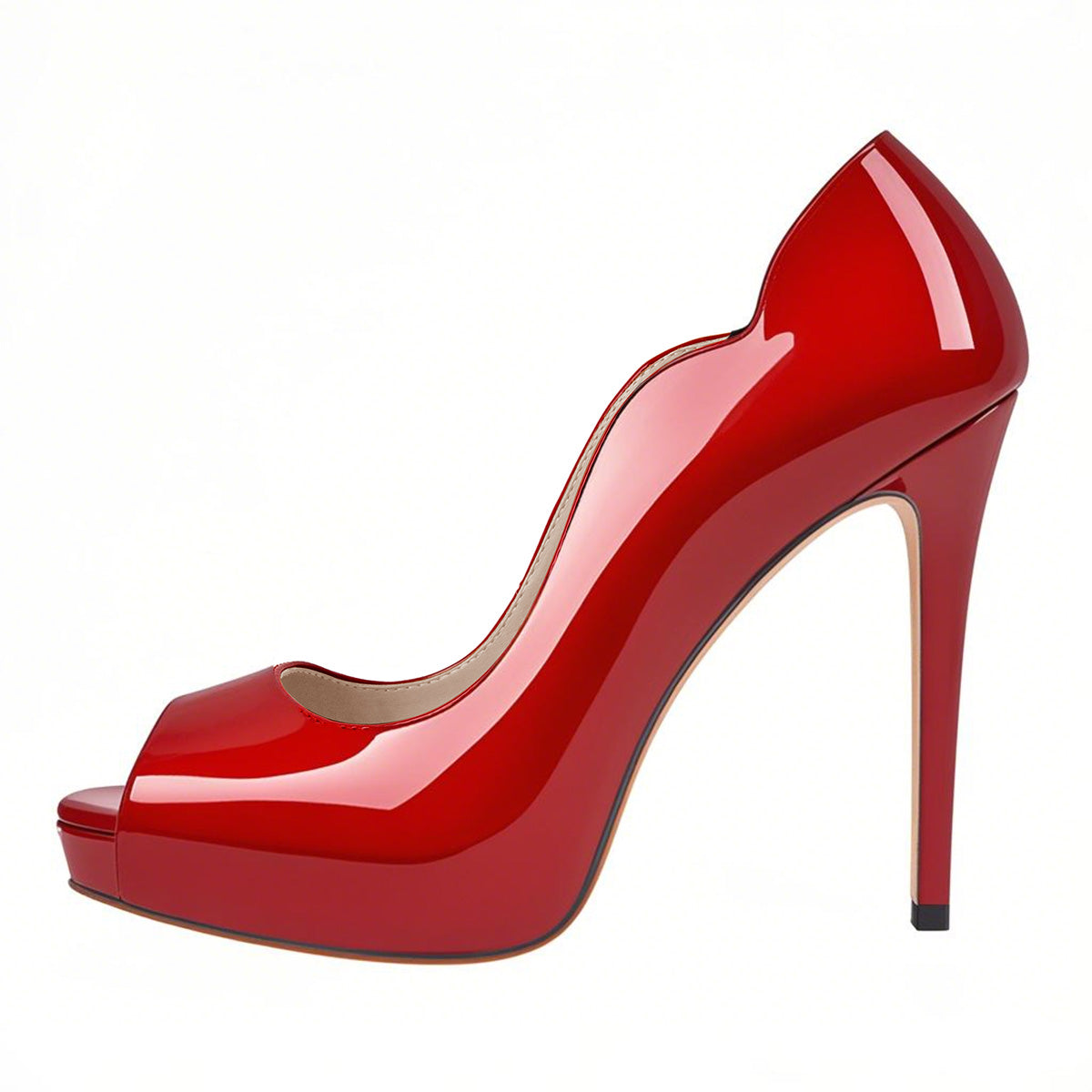 Peep Toe Platform Patent Leather High Heels - Onlymaker Premium