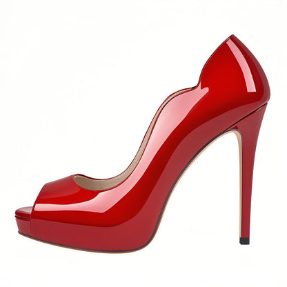 Peep Toe Platform Patent Leather High Heels - Onlymaker Premium