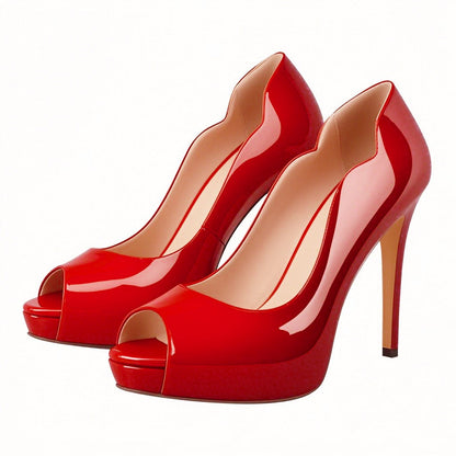 Peep Toe Platform Patent Leather High Heels - Onlymaker Premium