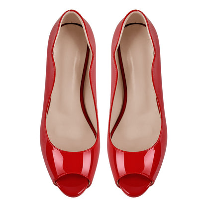 Peep Toe Platform Patent Leather High Heels - Onlymaker Premium