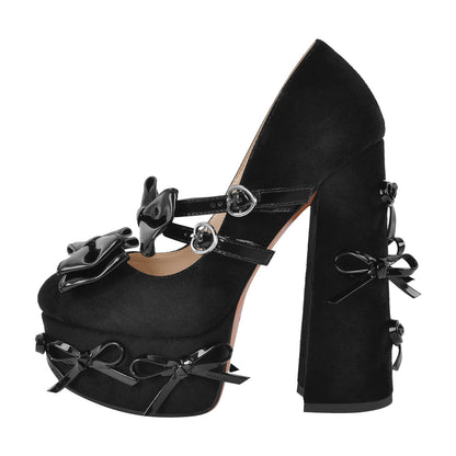 Bow Platform Suede Mary Jane High Heels - Onlymaker Great Value