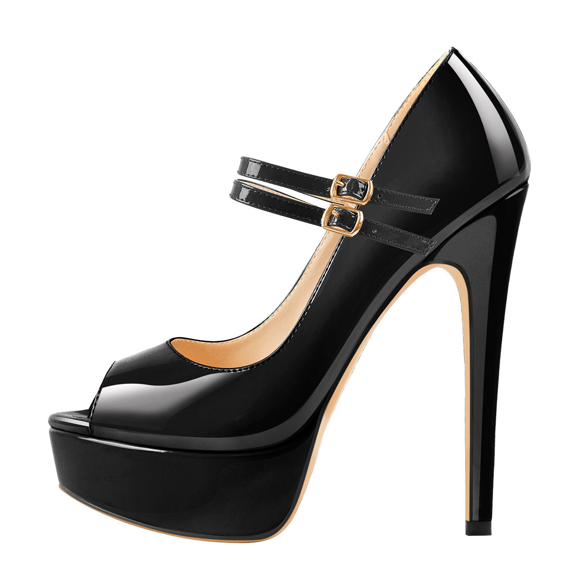 Black Peep Toe Platform Buckle Stiletto Pumps - Onlymaker Featured