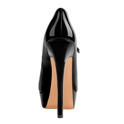 Black Peep Toe Platform Buckle Stiletto Pumps - Onlymaker Featured
