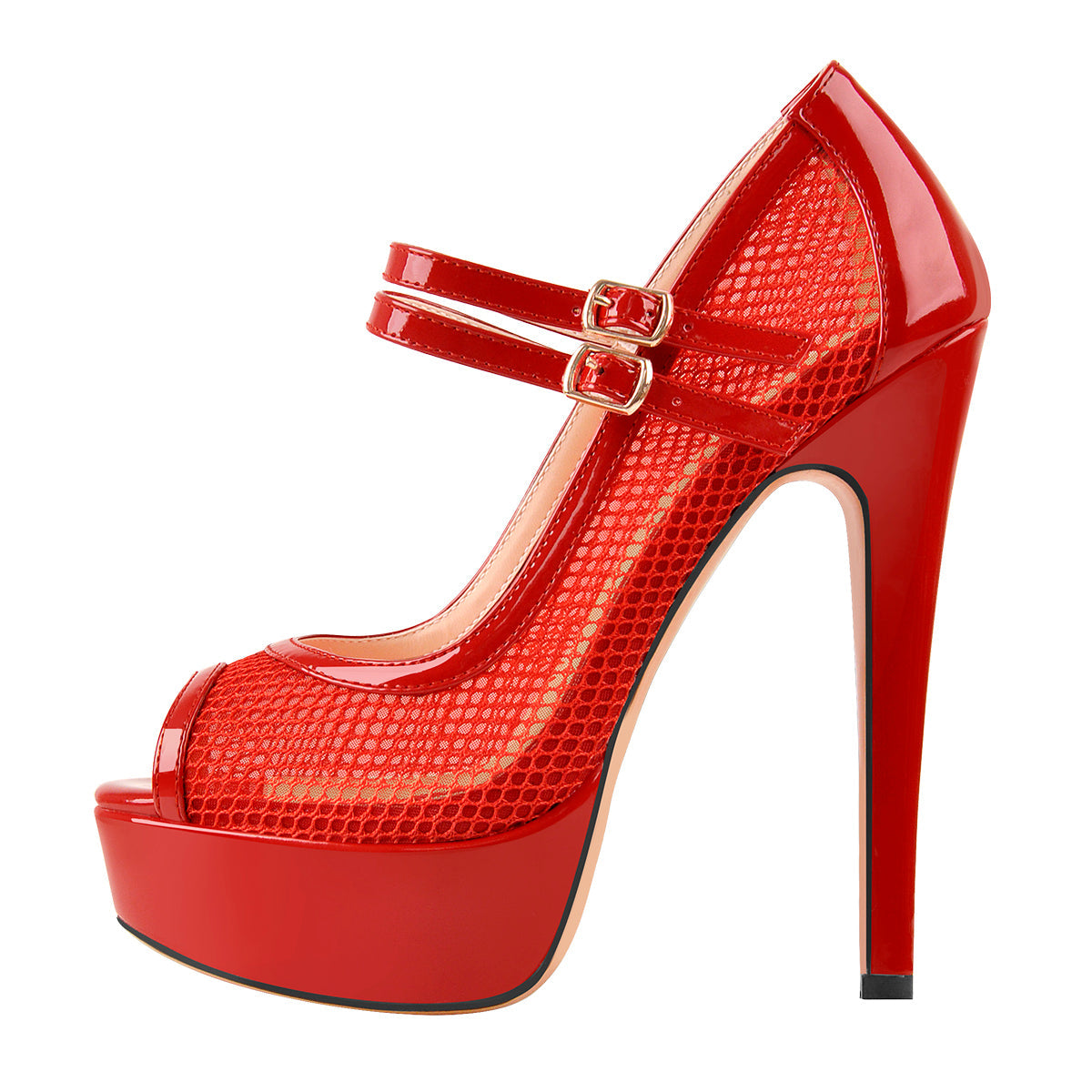 Peep Toe Platform Mesh Buckle Stiletto Pumps - Onlymaker Essential