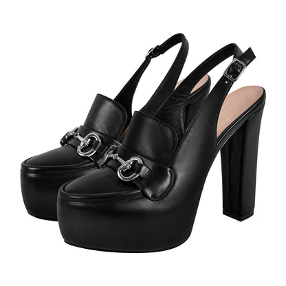 Round Toe Platform Slingback Chunky Heels - Onlymaker Premium