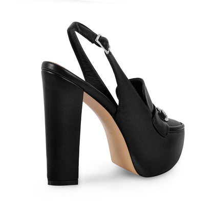 Round Toe Platform Slingback Chunky Heels - Onlymaker Premium
