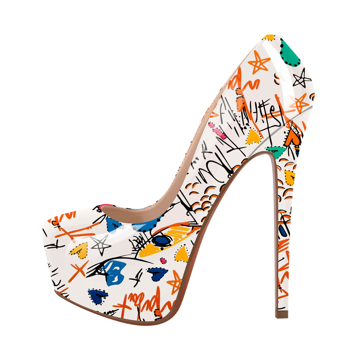 Graffiti Colorful Round Toe Platform Stiletto Pumps - Onlymaker Discount