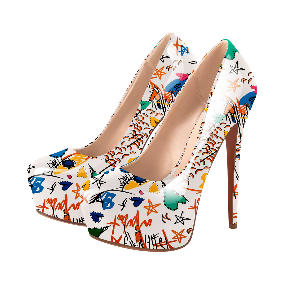 Graffiti Colorful Round Toe Platform Stiletto Pumps - Onlymaker Discount