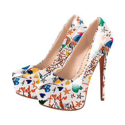 Graffiti Colorful Round Toe Platform Stiletto Pumps - Onlymaker Discount
