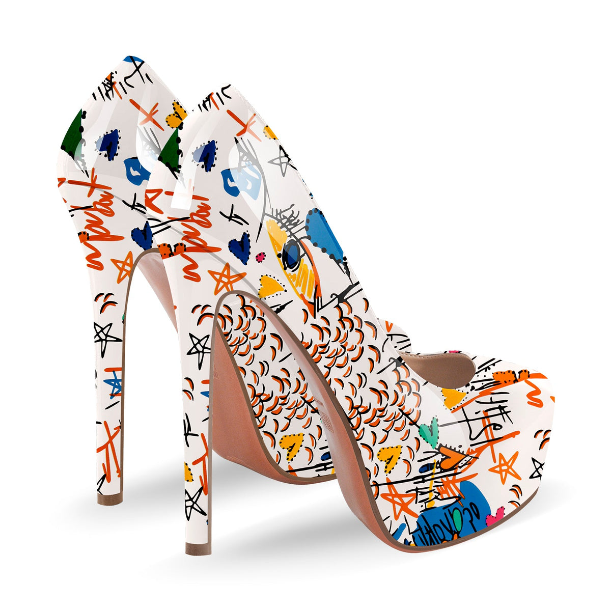 Graffiti Colorful Round Toe Platform Stiletto Pumps - Onlymaker Discount