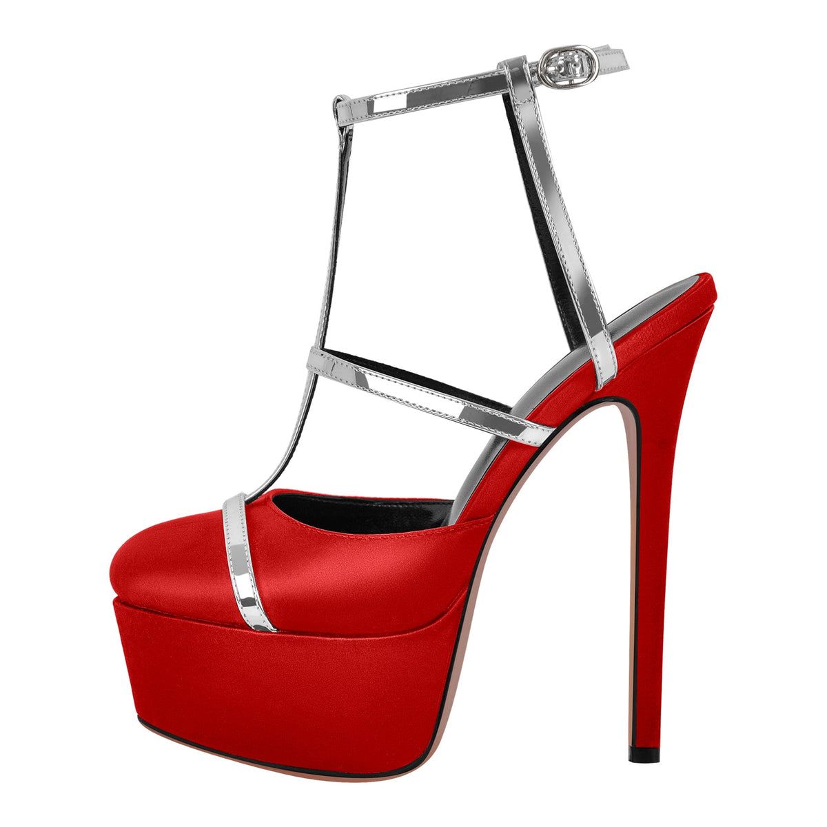 Round Toe T-Strap Platform Stiletto Pumps - Onlymaker Quality