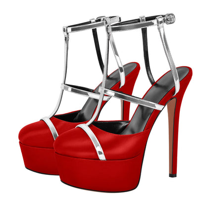 Round Toe T-Strap Platform Stiletto Pumps - Onlymaker Quality