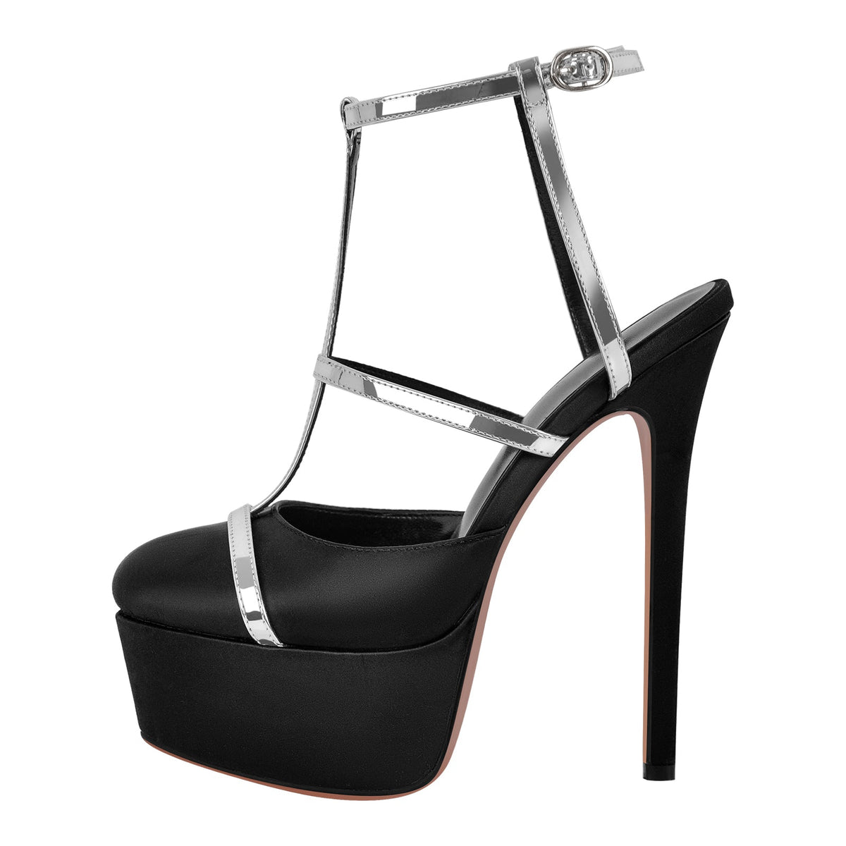 Round Toe T-Strap Platform Stiletto Pumps - Onlymaker Quality