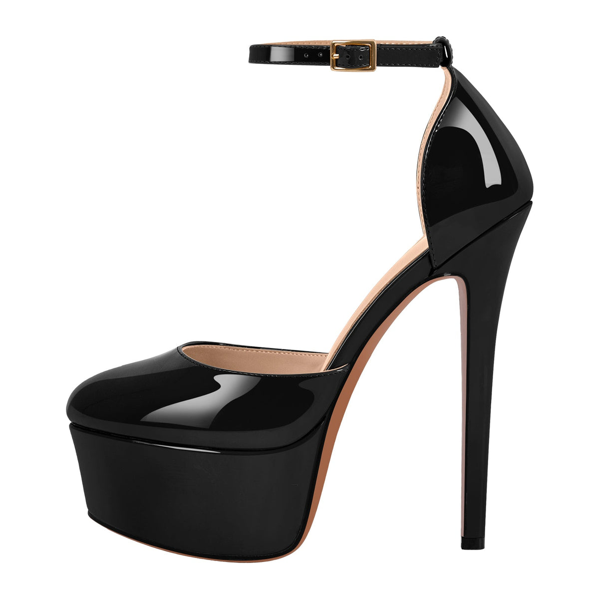 Round Toe Platform Ankle Strap Stiletto Pumps - Onlymaker Value
