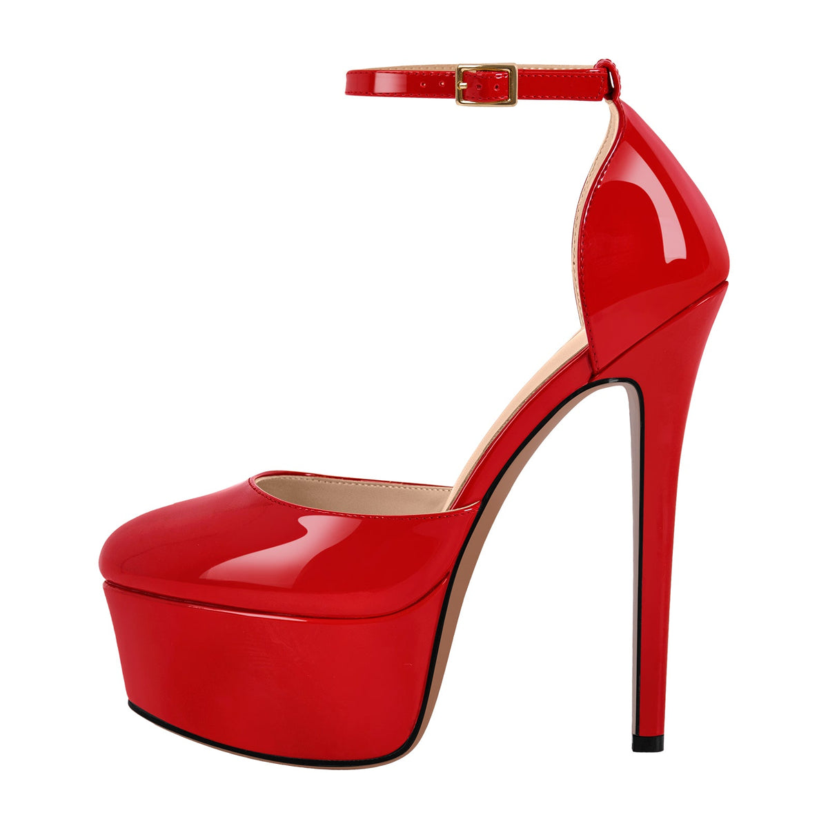 Round Toe Platform Ankle Strap Stiletto Pumps - Onlymaker Value