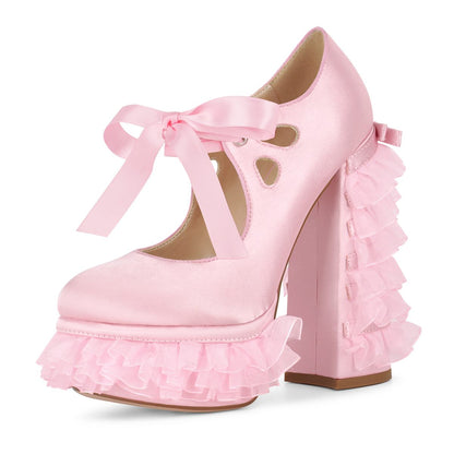 Lace Mesh Platform Mary Jane High Heels - Onlymaker Value