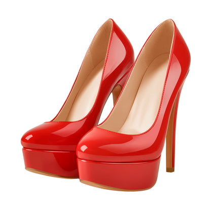 Patent Leather Round Toe Platform High Heels - Onlymaker Great Value