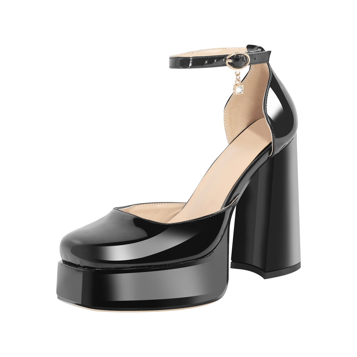 Square Toe Ankle Straps Platform Chunky Heel Pumps - Onlymaker Essential