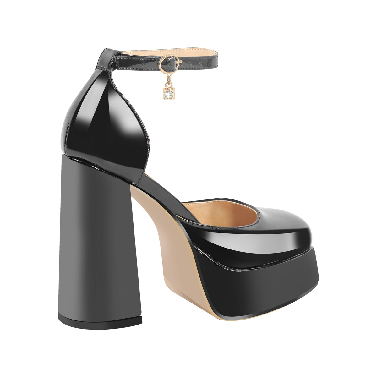 Square Toe Ankle Straps Platform Chunky Heel Pumps - Onlymaker Essential