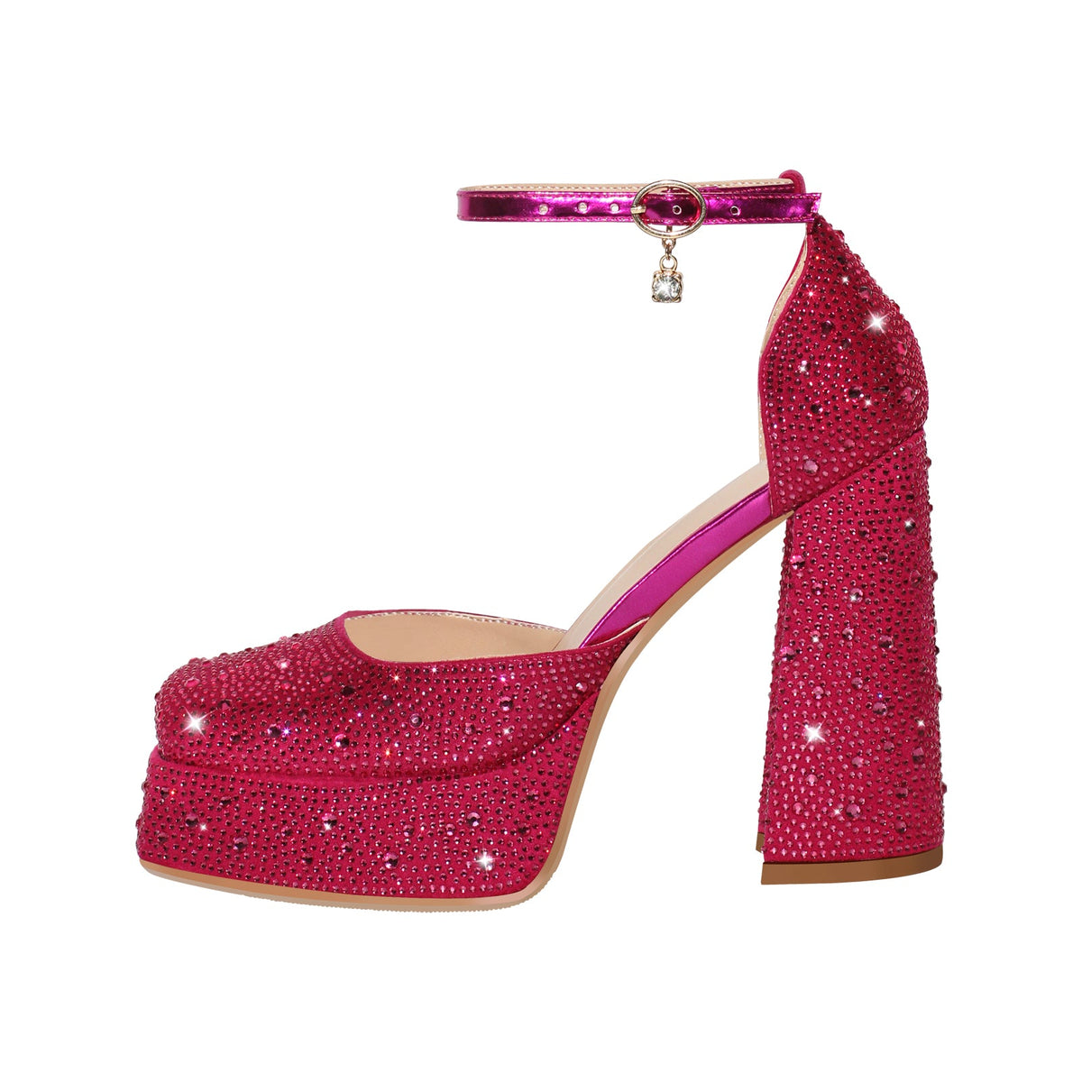 Chunky Heel Platform Rhinestone Ankle Straps Pumps - Onlymaker Latest