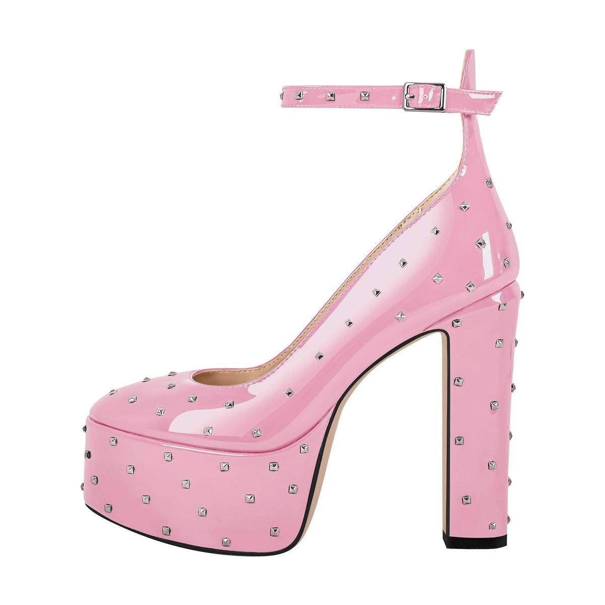 Rivet Platform Chunky Heel Ankle Strap Pumps - Onlymaker Deals