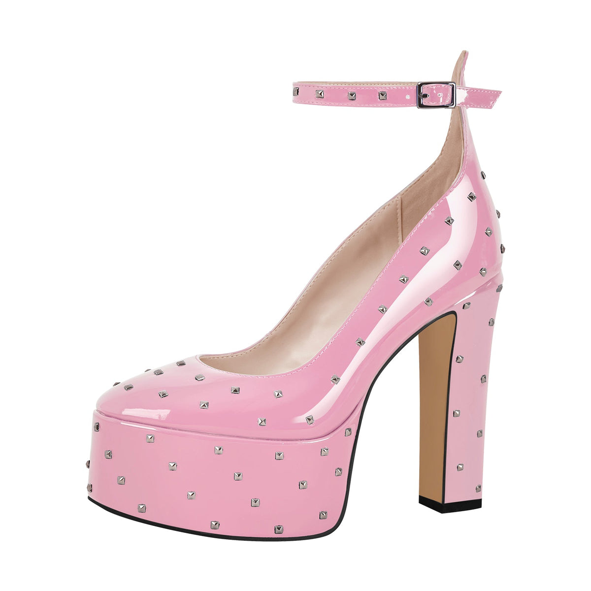 Rivet Platform Chunky Heel Ankle Strap Pumps - Onlymaker Deals