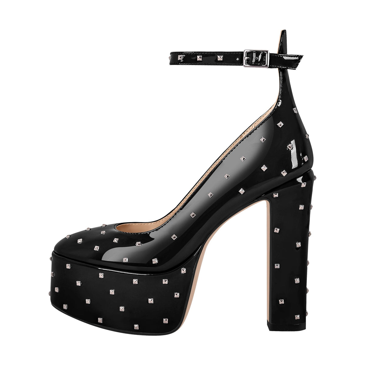 Rivet Platform Chunky Heel Ankle Strap Pumps - Onlymaker Deals