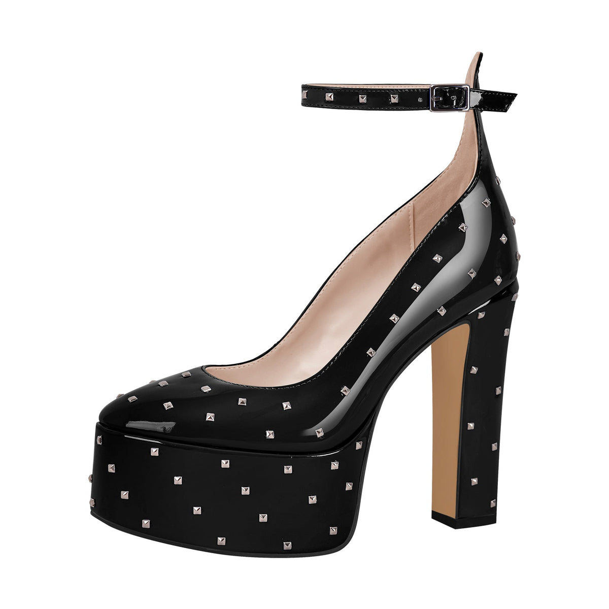Rivet Platform Chunky Heel Ankle Strap Pumps - Onlymaker Deals