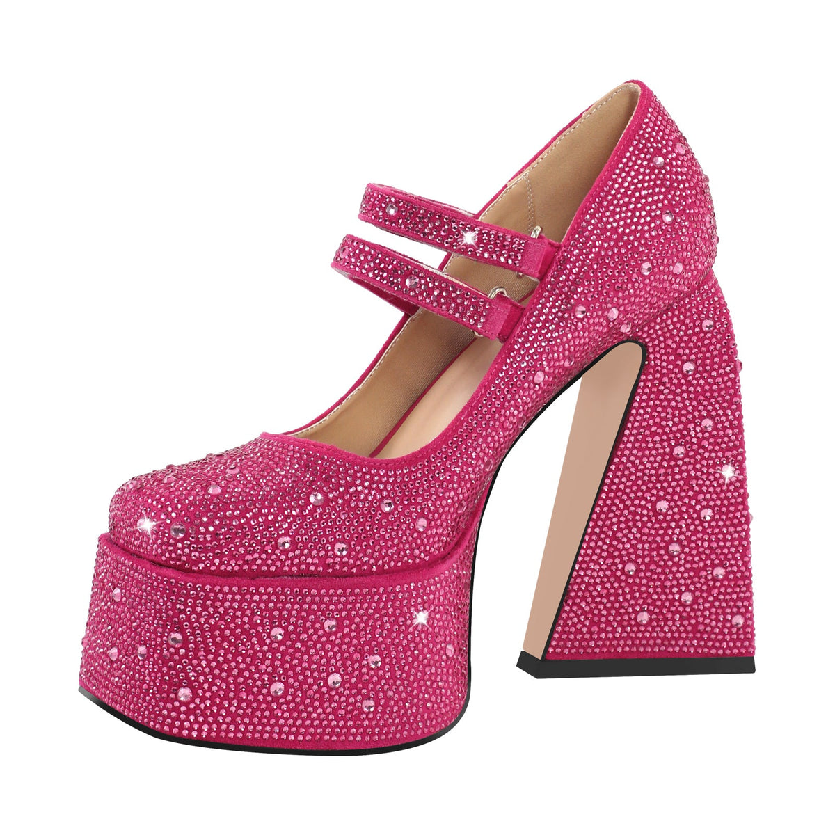 Platform Rhinestone Chunky Heel Mary Jane Pumps - Onlymaker Deals