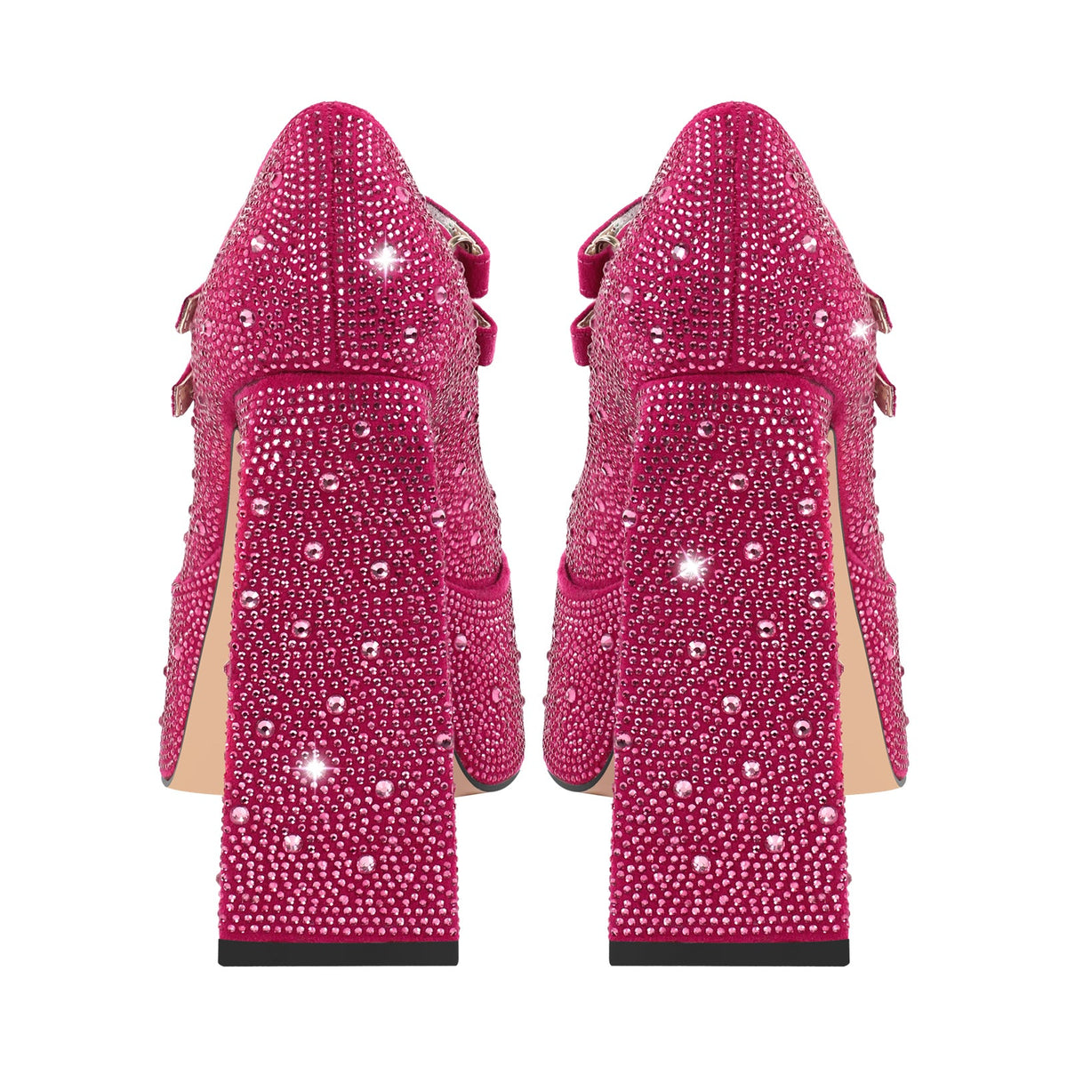 Platform Rhinestone Chunky Heel Mary Jane Pumps - Onlymaker Deals