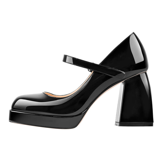 Mary Jane Square Platform Chunky Heels Pumps - Onlymaker Premium