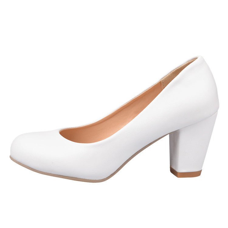 Daily Round Toe Chunky Heel Pumps - Onlymaker Deals