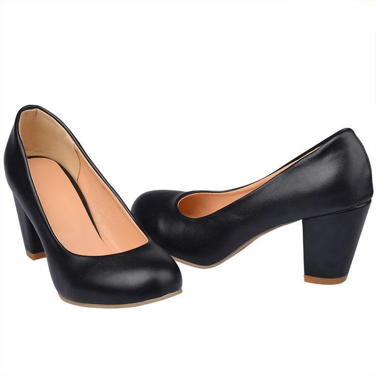Daily Round Toe Chunky Heel Pumps - Onlymaker Deals